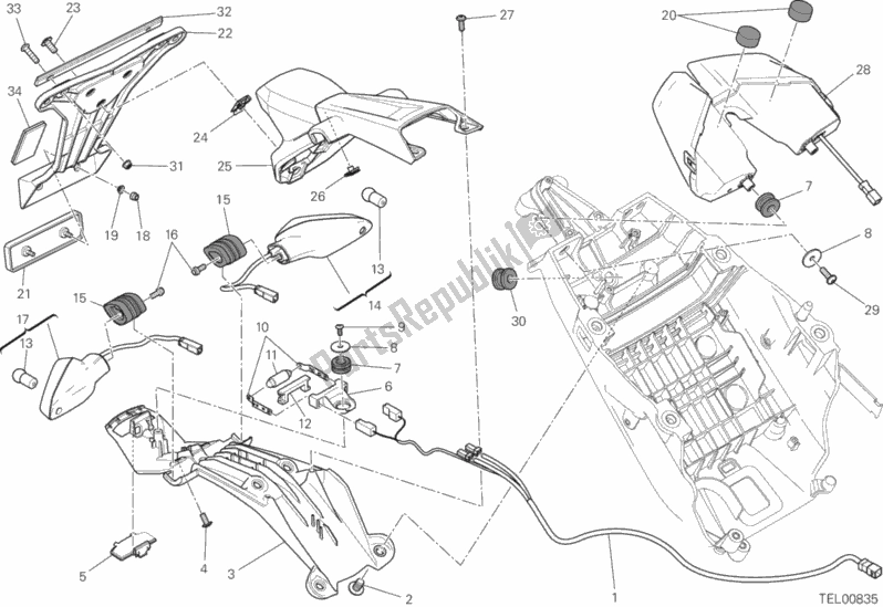 All parts for the Number Plate Holder - Tail Light of the Ducati Hypermotard Brasil 821 2016